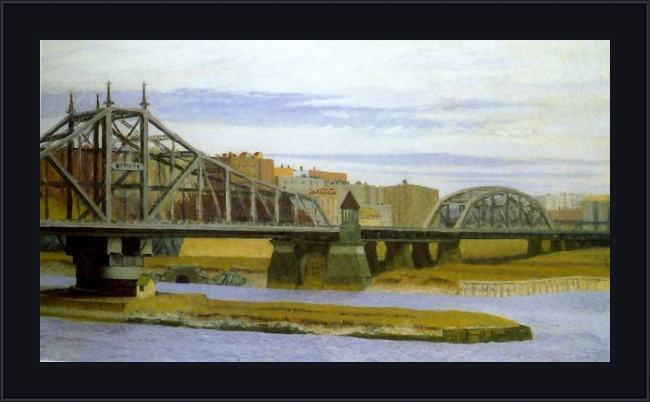 Framed Edward Hopper macomb's dam bridge painting