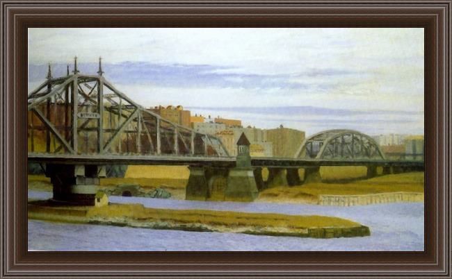 Framed Edward Hopper macomb's dam bridge painting