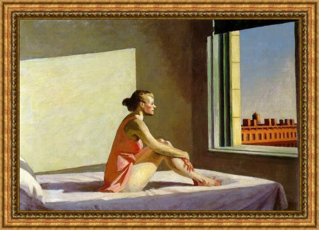 Framed Edward Hopper morning sun painting