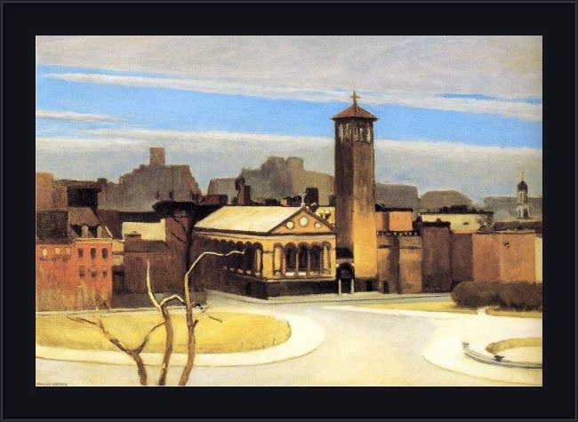 Framed Edward Hopper november washington square painting
