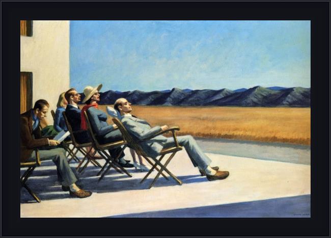 Framed Edward Hopper people in the sun painting