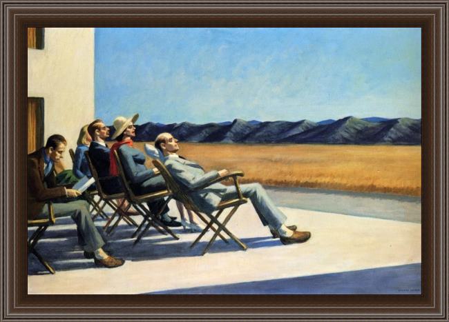 Framed Edward Hopper people in the sun painting