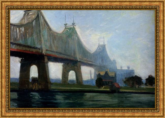 Framed Edward Hopper queensborough bridge painting