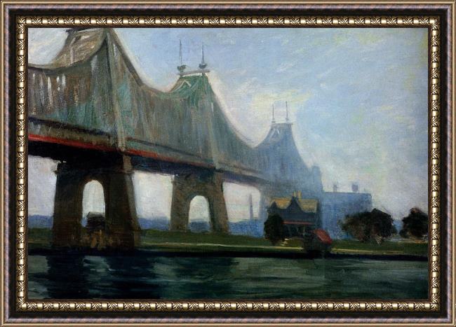 Framed Edward Hopper queensborough bridge painting
