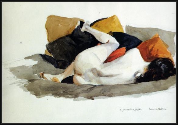 Framed Edward Hopper reclining nude painting