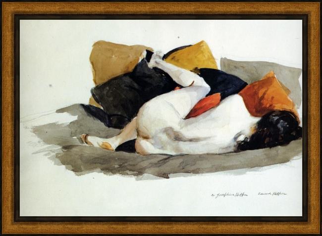Framed Edward Hopper reclining nude painting