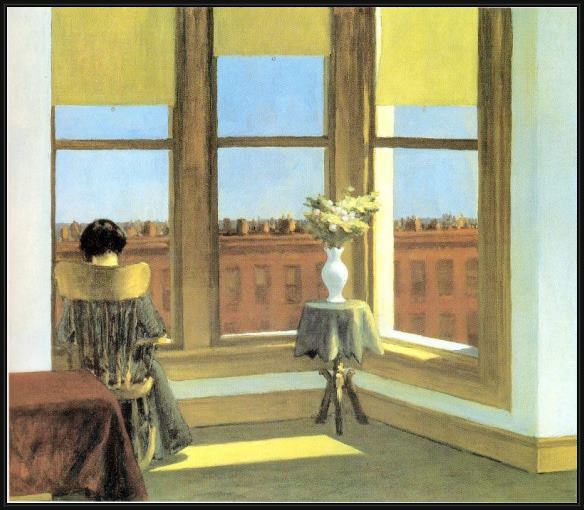 Framed Edward Hopper room in brooklyn painting