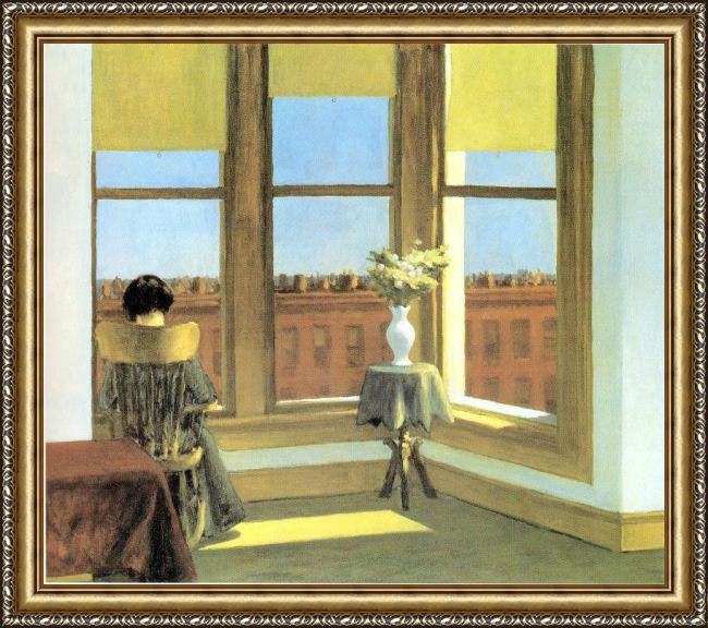 Framed Edward Hopper room in brooklyn painting