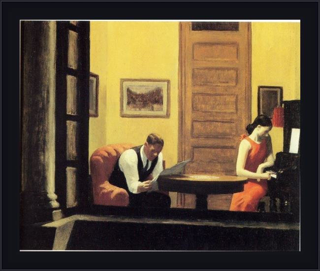 Framed Edward Hopper room in new york painting