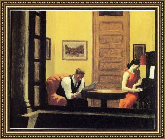 Framed Edward Hopper room in new york painting