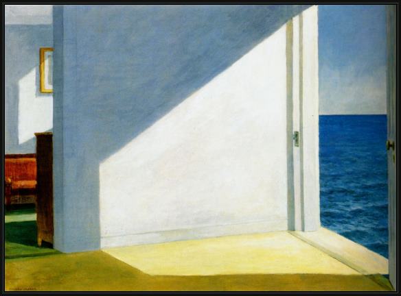 Framed Edward Hopper rooms by the sea painting