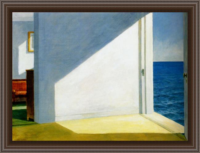 Framed Edward Hopper rooms by the sea painting