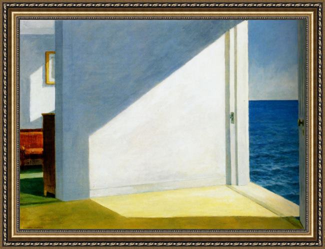 Framed Edward Hopper rooms by the sea painting