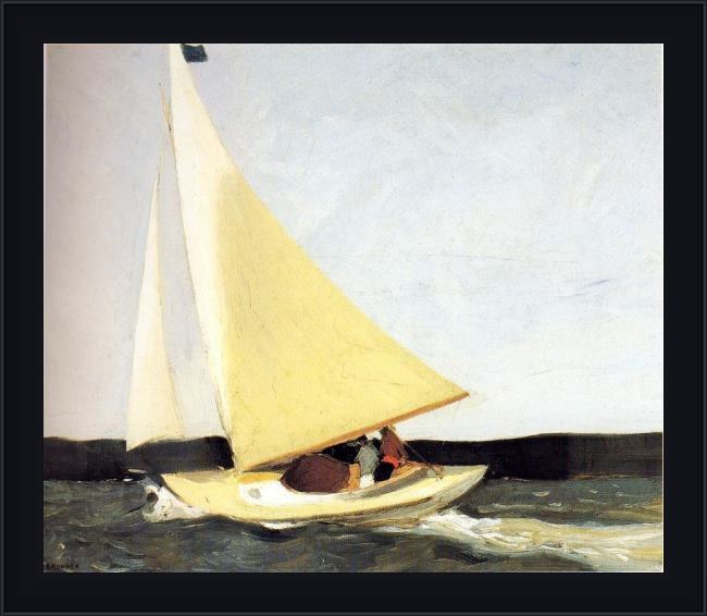 Framed Edward Hopper sailing painting