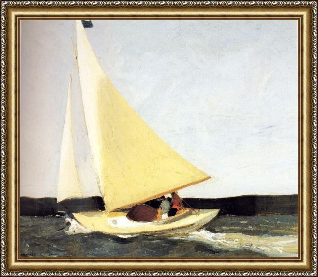 Framed Edward Hopper sailing painting