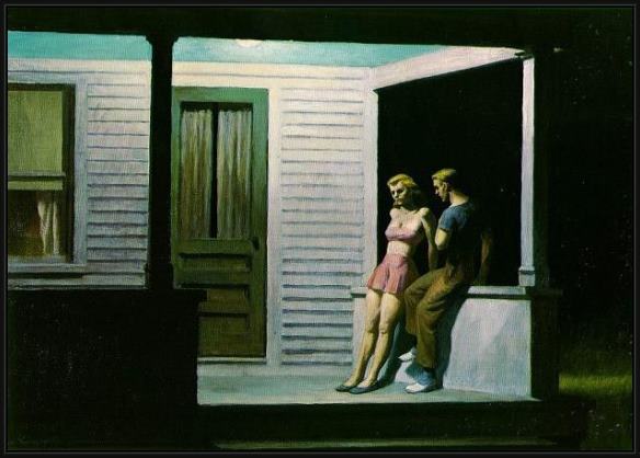 Framed Edward Hopper summer evening painting