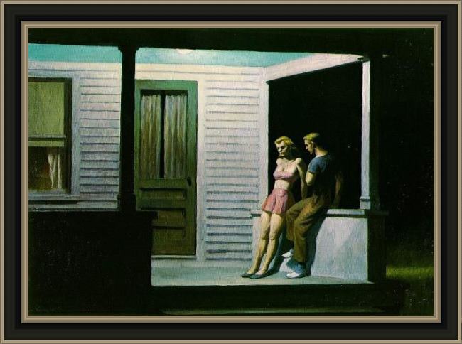 Framed Edward Hopper summer evening painting