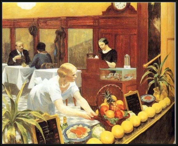 Framed Edward Hopper tables for ladies painting