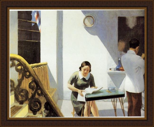 Framed Edward Hopper the barber shop painting