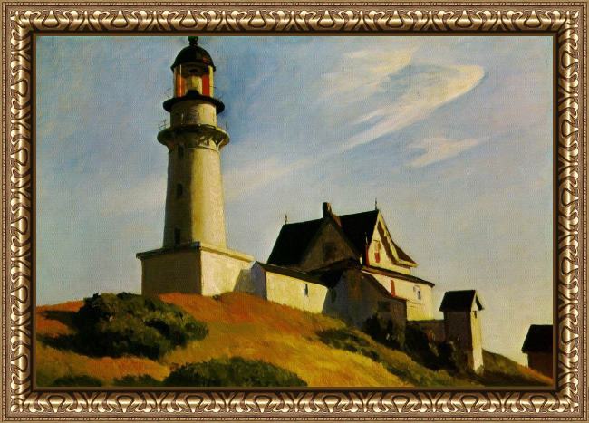 Framed Edward Hopper the lighthouse at two lights painting