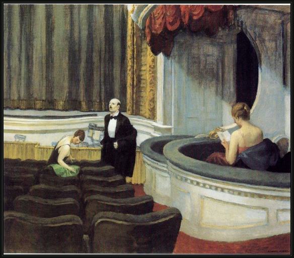 Framed Edward Hopper two on the aisle painting