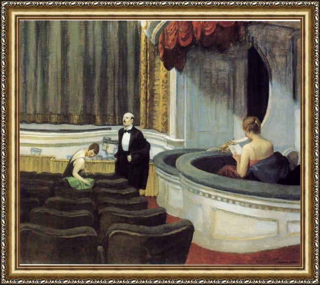 Framed Edward Hopper two on the aisle painting