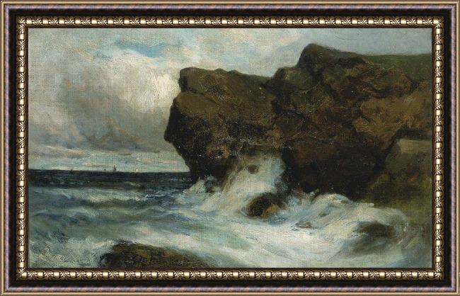 Framed Edward Mitchell Bannister ocean cliffs painting