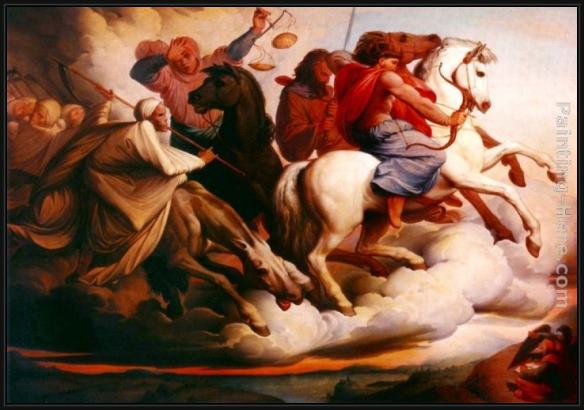 Framed Edward von Steinle four horsemen of the apocalypse painting