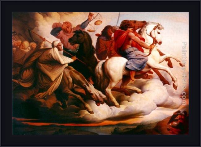 Framed Edward von Steinle four horsemen of the apocalypse painting