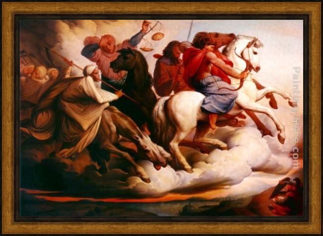 Framed Edward von Steinle four horsemen of the apocalypse painting