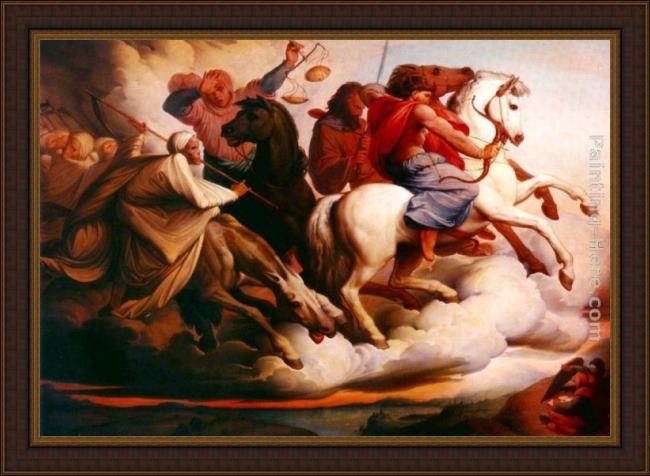 Framed Edward von Steinle four horsemen of the apocalypse painting