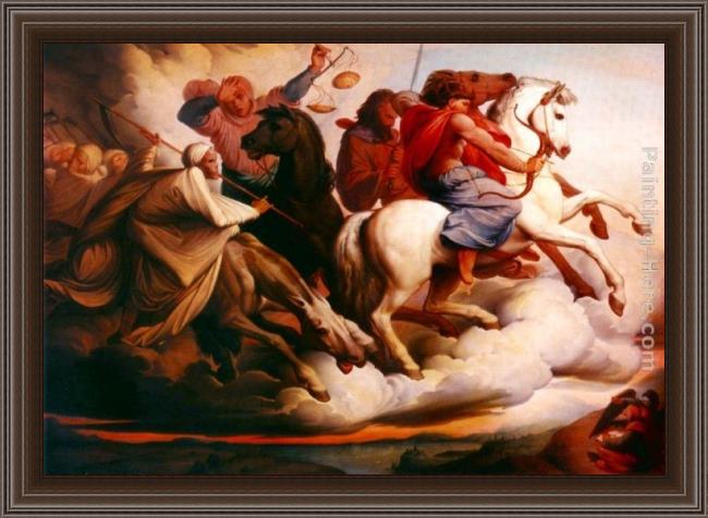 Framed Edward von Steinle four horsemen of the apocalypse painting
