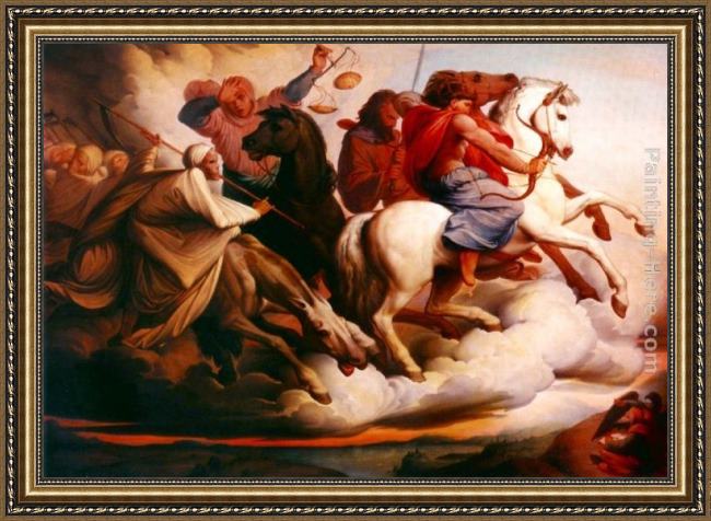 Framed Edward von Steinle four horsemen of the apocalypse painting