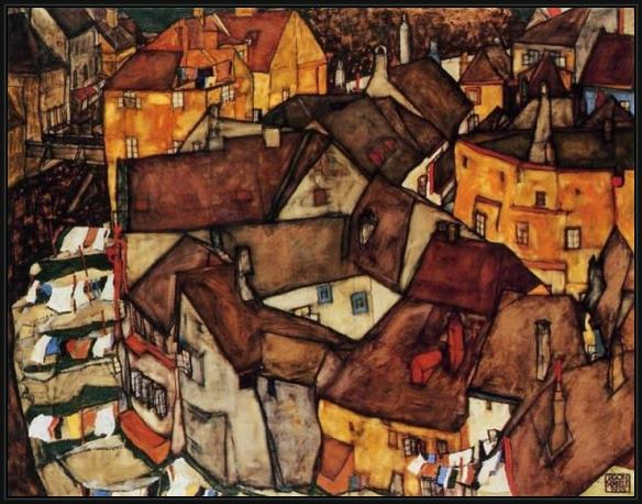 Framed Egon Schiele krumau town crescent i painting