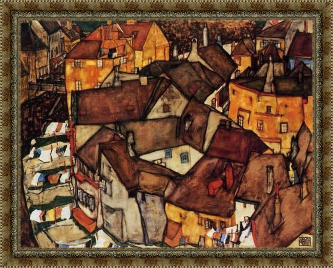 Framed Egon Schiele krumau town crescent i painting