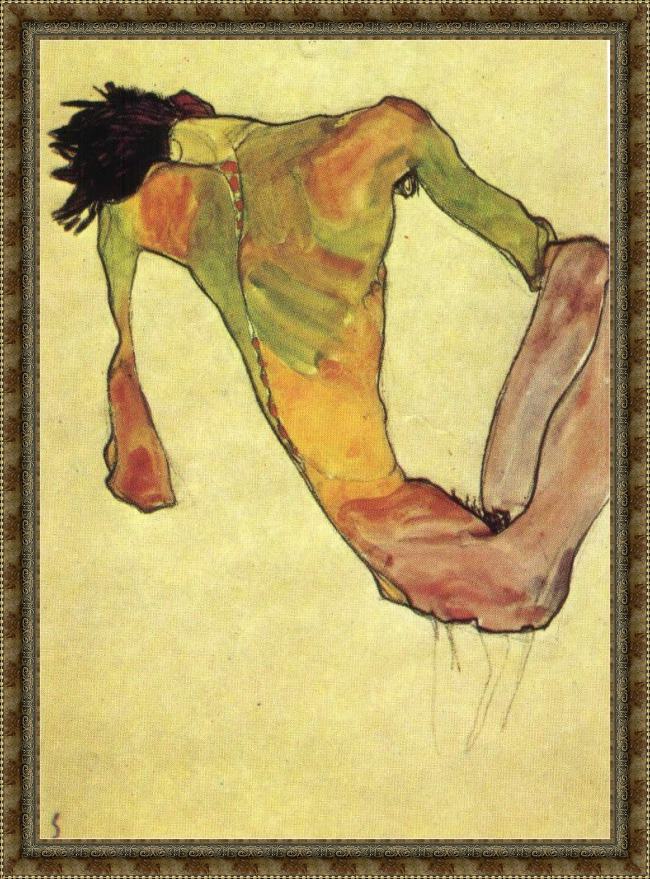 Framed Egon Schiele male trunk on 1911 painting