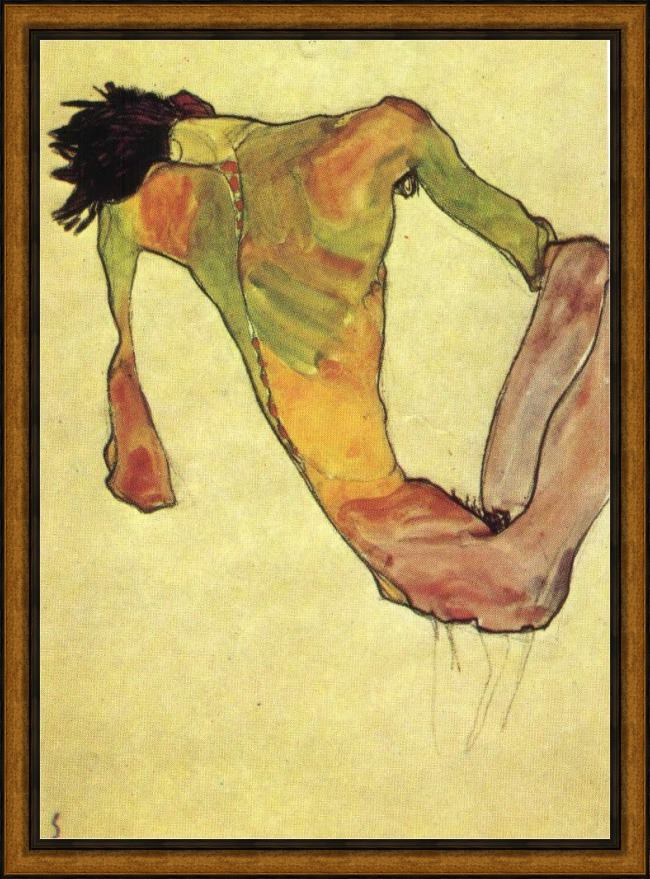 Framed Egon Schiele male trunk on 1911 painting