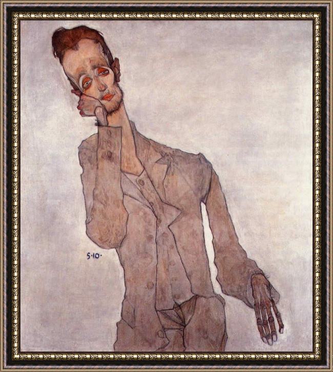 Framed Egon Schiele portrait of the painter karl zakovsek painting