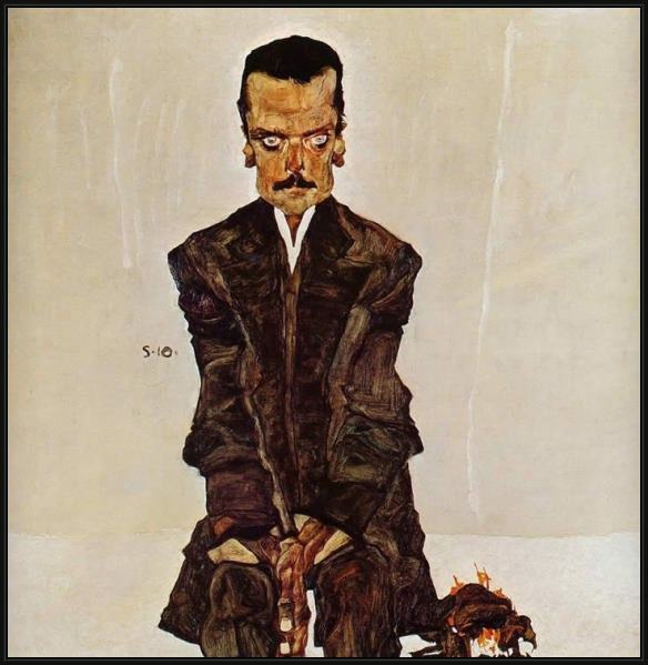 Framed Egon Schiele portrait of the publisher eduard kismack painting