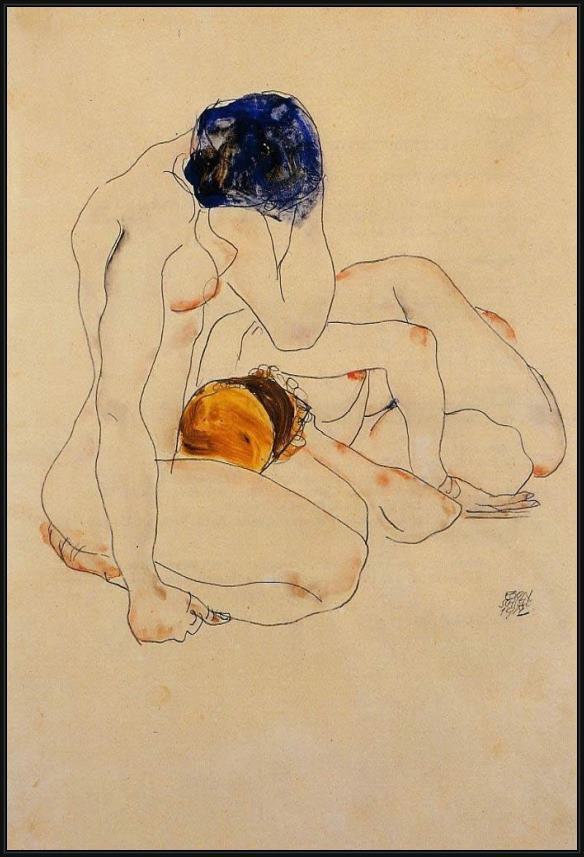 Framed Egon Schiele two friends painting