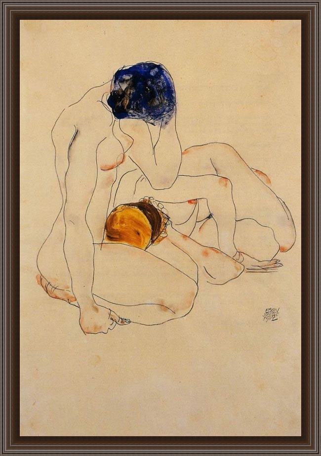 Framed Egon Schiele two friends painting