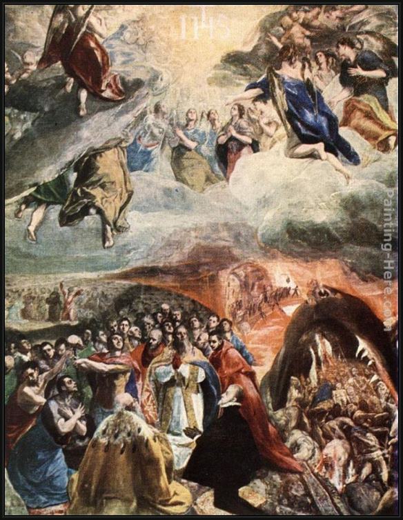 Framed El Greco adoration of the name of jesus (dream of philip ii) painting