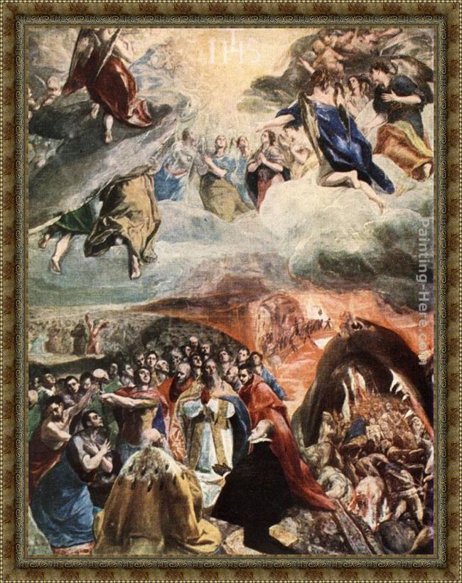 Framed El Greco adoration of the name of jesus (dream of philip ii) painting