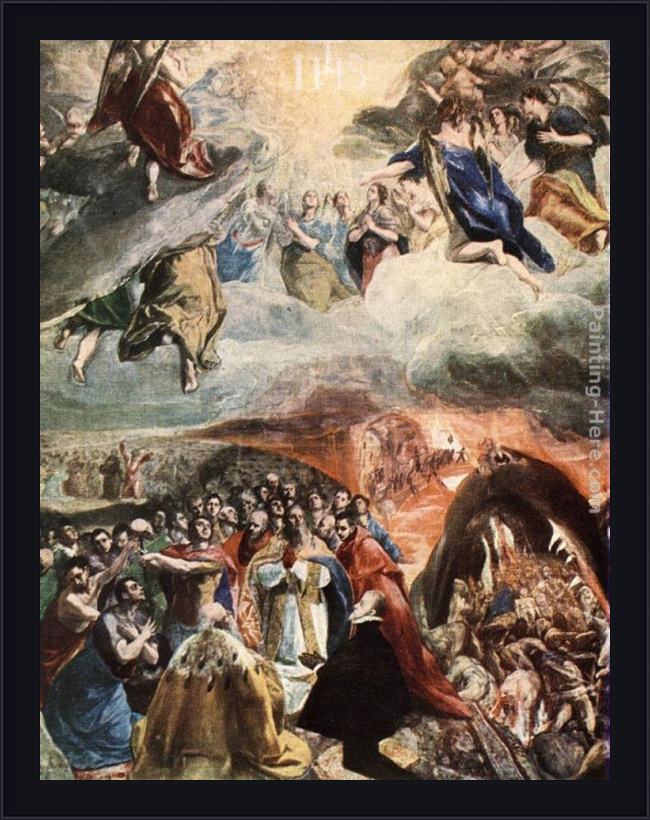 Framed El Greco adoration of the name of jesus (dream of philip ii) painting