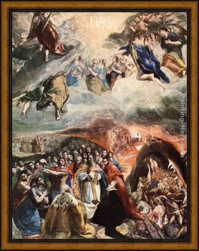 Framed El Greco adoration of the name of jesus (dream of philip ii) painting