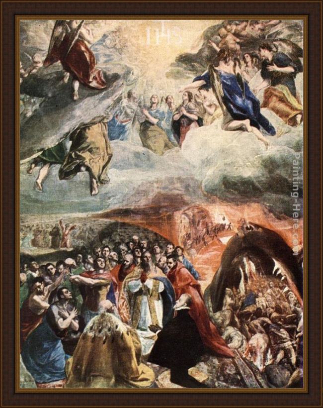 Framed El Greco adoration of the name of jesus (dream of philip ii) painting