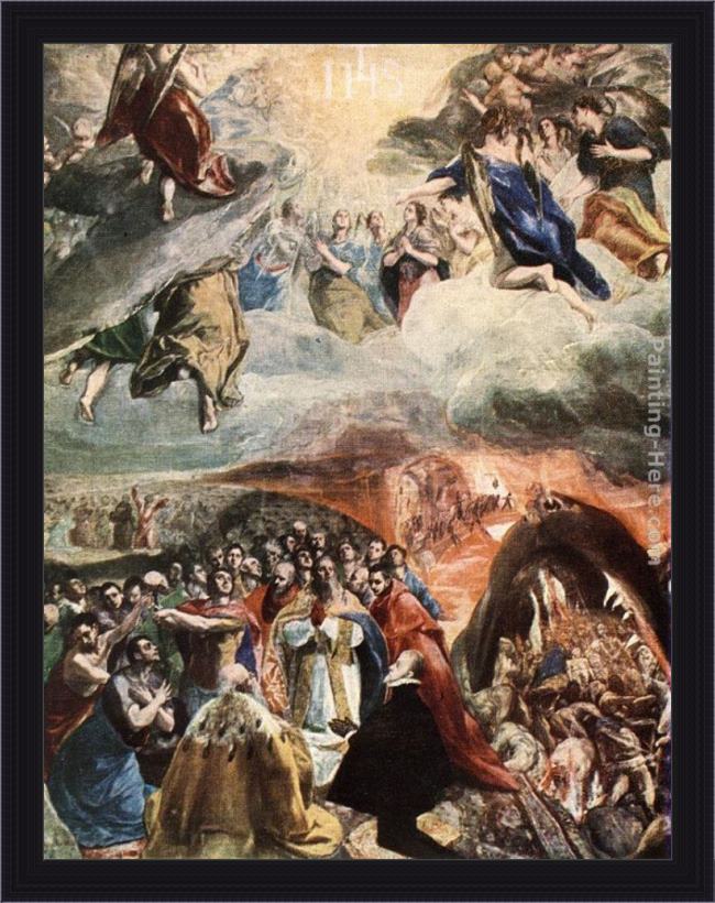 Framed El Greco adoration of the name of jesus (dream of philip ii) painting