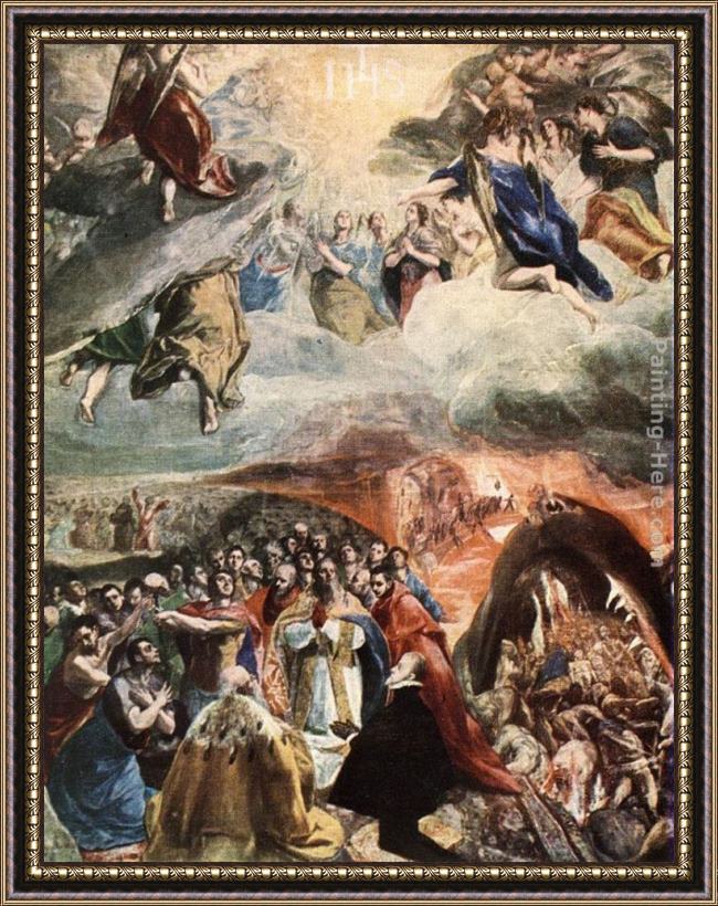 Framed El Greco adoration of the name of jesus (dream of philip ii) painting