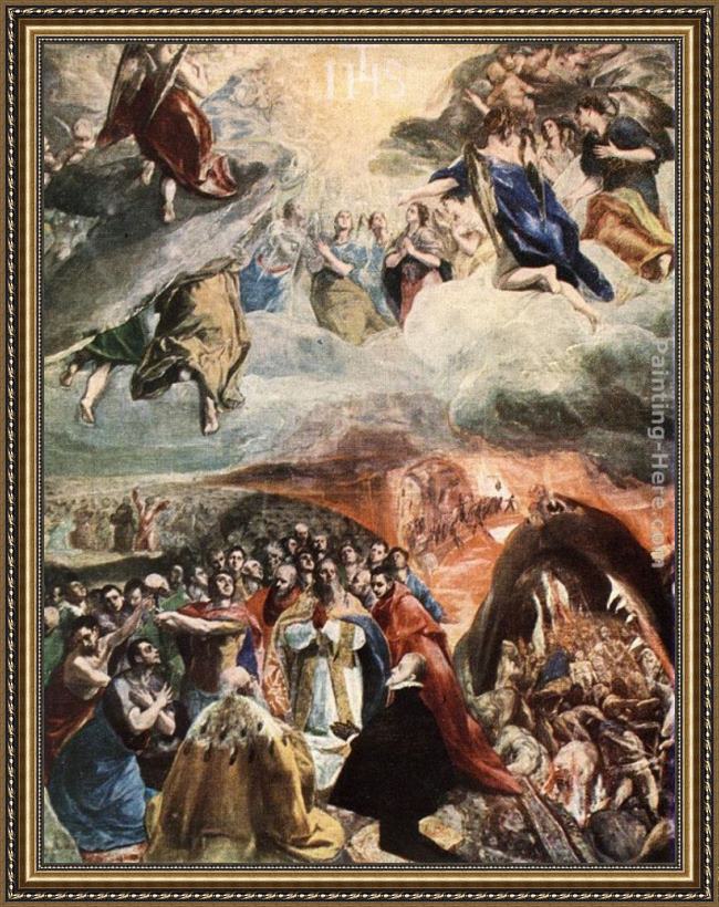 Framed El Greco adoration of the name of jesus (dream of philip ii) painting