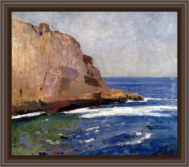 Framed Emil Carlsen bald head cliff, york, maine painting